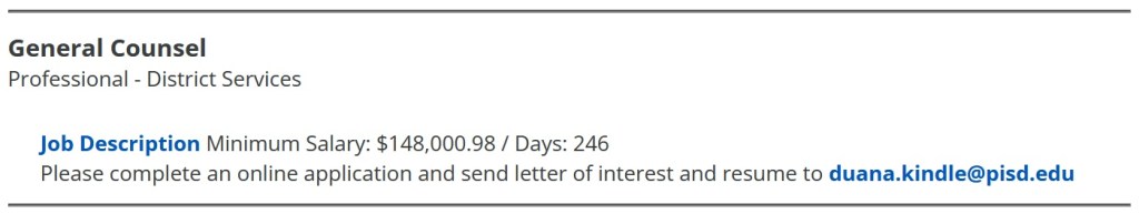 Plano ISD General Counsel Job Posting $148,000.98